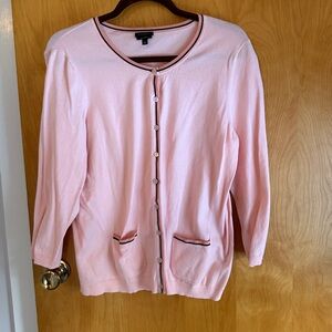 Talbots Light Pink sweater set with Black piping